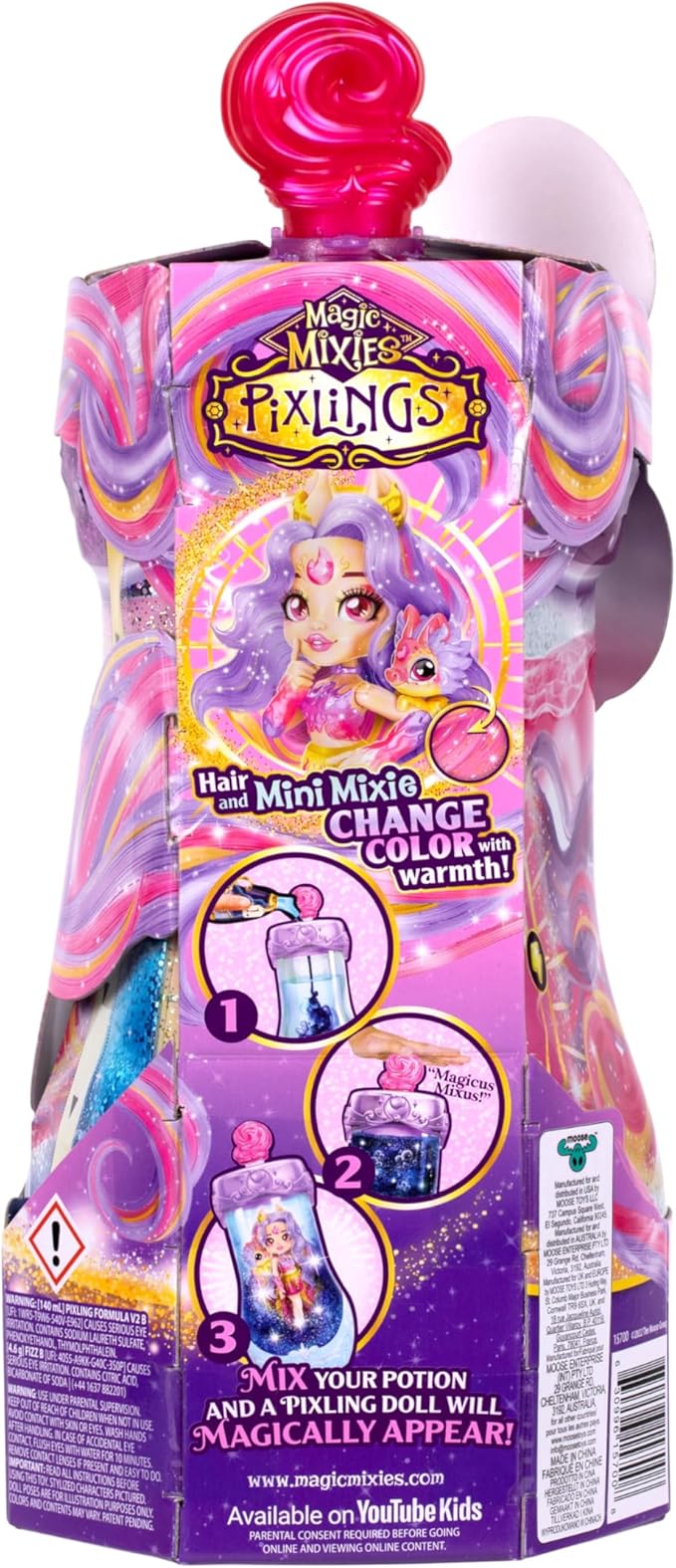 Magic Mixies Pixlings Deluxe Pack, Pippa The Firehorse, Shimmer Reveal, Create & Mix Potion That Magically Reveals 6.5" Pixling Doll Inside Potion Bottle - Exclusive Mini Mixies & 6 Hair Accessories