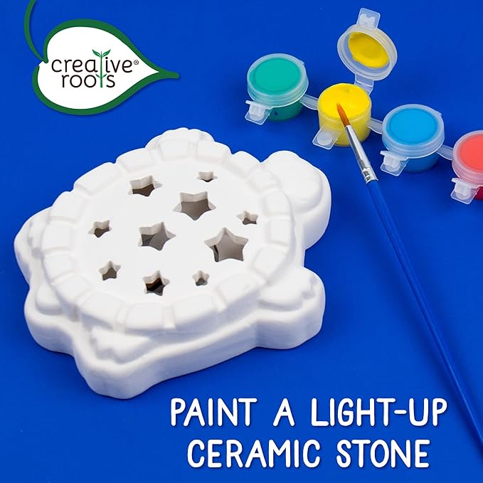 Creative Roots Paint Your Own Light-Up Turtle Stepping Stone, Paintable 3.9 x 4.5-inch Ceramic Light-Up Turtle, Includes 6 Acrylic Paints & Paintbrush, Great Arts and Crafts for Kids Ages 8-12