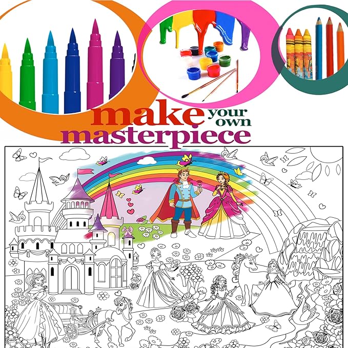 ALEX Art, Giant Coloring Poster - Princess Huge Posters to Color - Large Coloring Poster for Wall - Coloring Posters for Kids - Giant Coloring Pages - Jumbo Coloring Poster, Big 38.5" x 26"