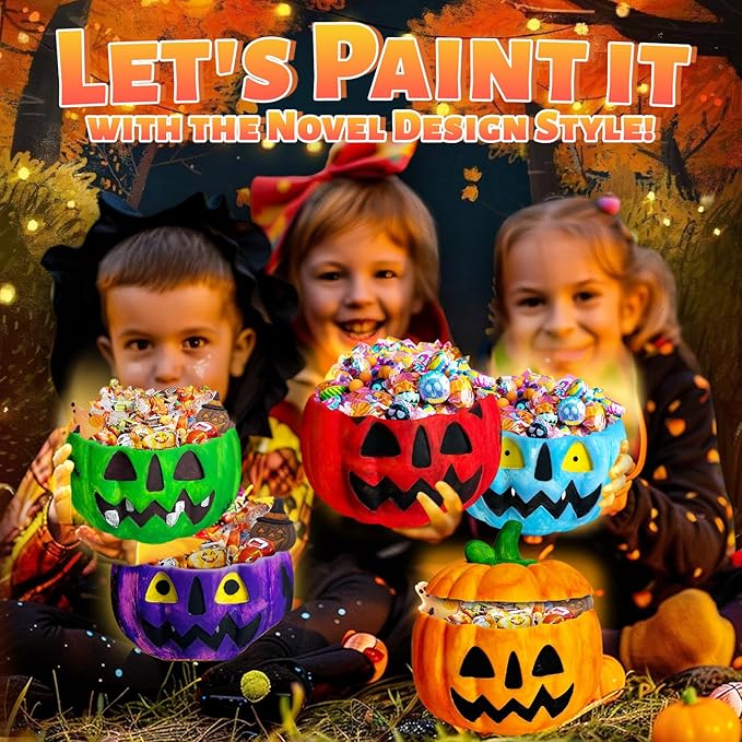 FUNZBO Paint Your Own Lamp Kit, Arts and Crafts Supplies Painting Kits for Kids Teens Adults, 5.7x4.7in Pumpkin Candy Bucket, DIY Night Light Toys Christmas Holiday Gift for Toddlers Girls Boys Age 3+