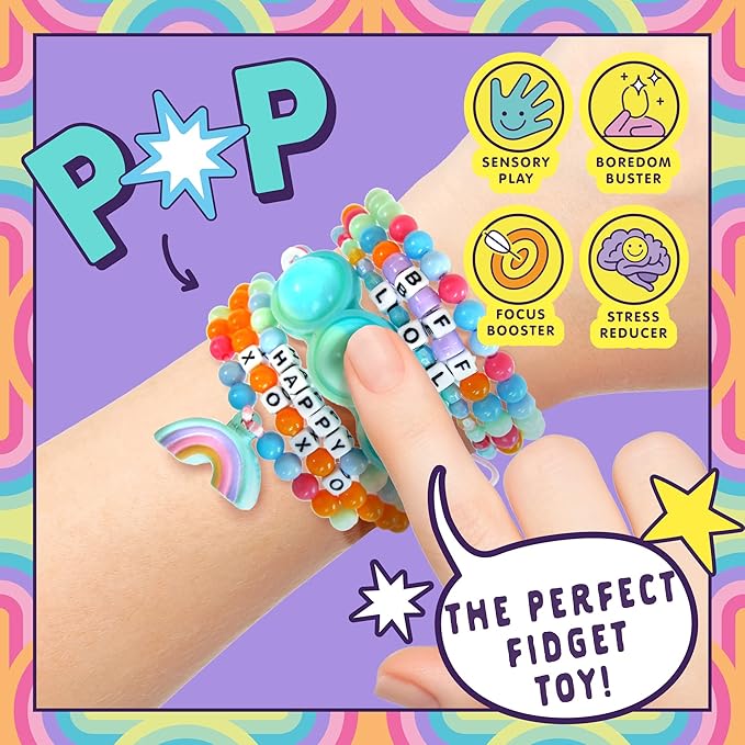 Just My Style Fidgiwear Rainbow D.I.Y. Squish & Pop Jewelry, Create Your Own Fidget Jewelry for Kids, Includes Squishy Charms, Fidget Toys with A Stylish Twist, Bracelet Making Kit for Girls