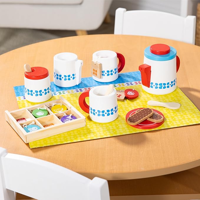 Melissa & Doug 20-Piece Steep and Serve Wooden Tea Set - Play Food and Kitchen Accessories | Play Tea Set, Pretend Play Tea Set Toy For Kids Ages 3+