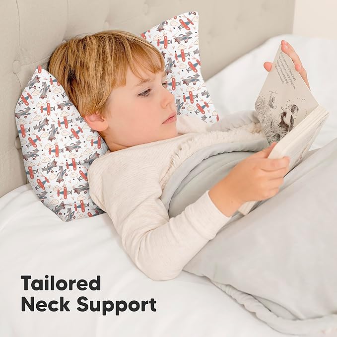 Toddler Pillow with Pillowcase - 13x18 My Little Dreamy Pillow, Organic Cotton Toddler Pillows for Sleeping, Kids Pillow, Travel Pillows, Mini Pillow, Nursery Pillow, Toddler Bed Pillow (Aircraft)
