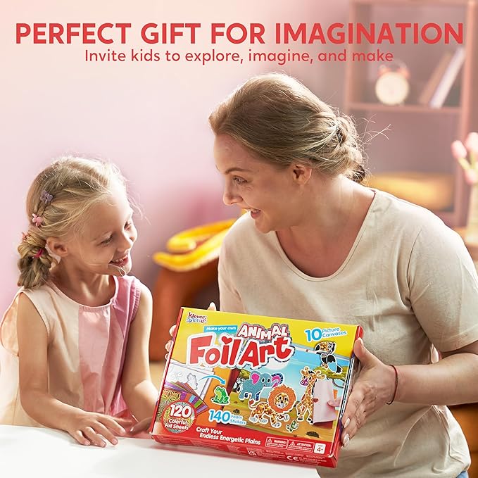 Klever Kits Foil Art Kit for Kids - Arts & Crafts Supplies, Mess Free Coloring, Animal Foil Foam Stickers, Creative Travel Toys, Birthday Gifts for Boys & Girls Ages 4 and Up