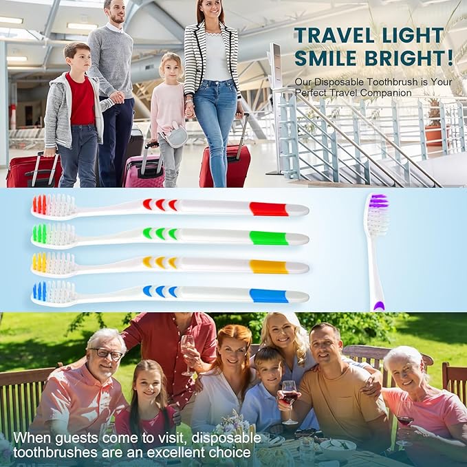 Navona 50 PCS Individually Wrapped Bulk Toothbrush Pack, Disposable Toothbrush, Soft Toothbrush for Adult or Kid, Soft Bristle Toothbrush, Ergonomics Handle, Perfect for Travel, Hotel, Donation