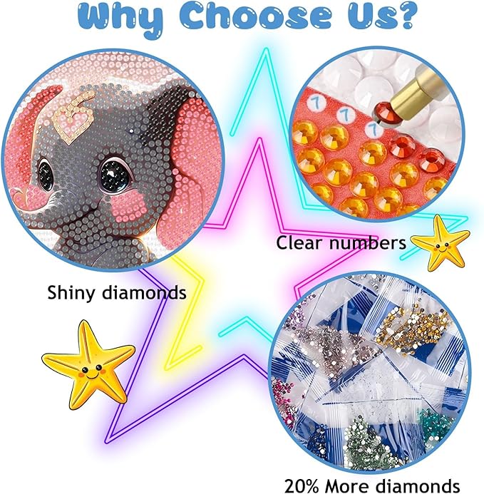 Reivworl Diamond Art Kits for Kids, Elephant Diamond Art for Kids Ages 8-12, Elephant Diamond Painting Kits for Kids for Home Wall Decor (8x8Inch)