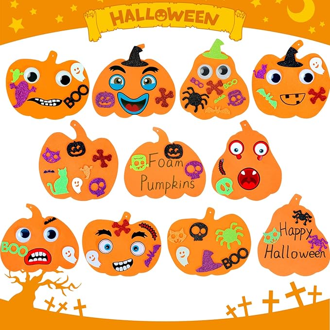 Max Fun 312PCS Halloween Pumpkin Foam Stickers, Halloween Craft Kit for Kids Bulk Glitter Set DIY Self-Adhesive Halloween Decoration