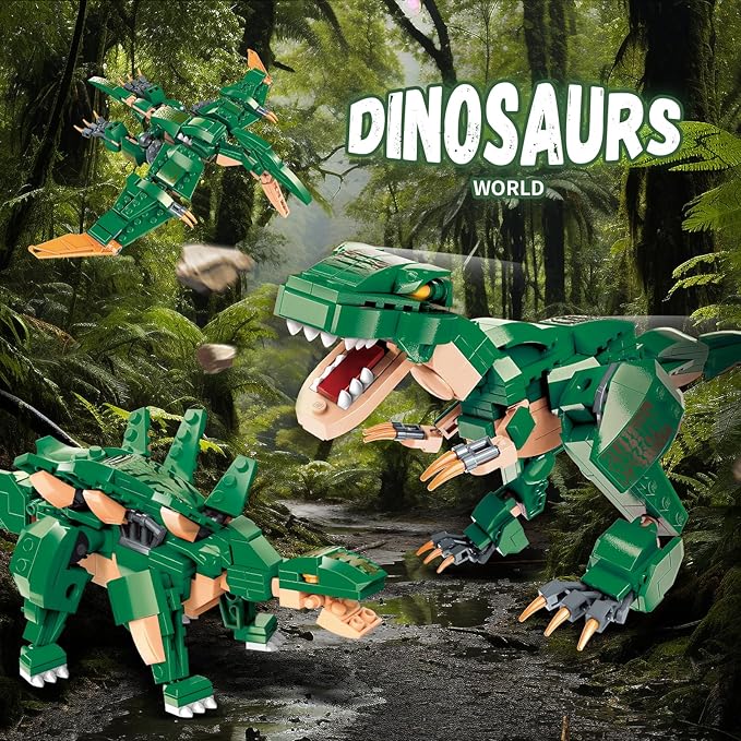 STEM 3 in1 Dinosaurs Building Blocks Toys for Kids Age 6-10 Year Old, Compatible with Lego, Educational Building Sets Best Gifts for Boy 6-10 (287PCS)