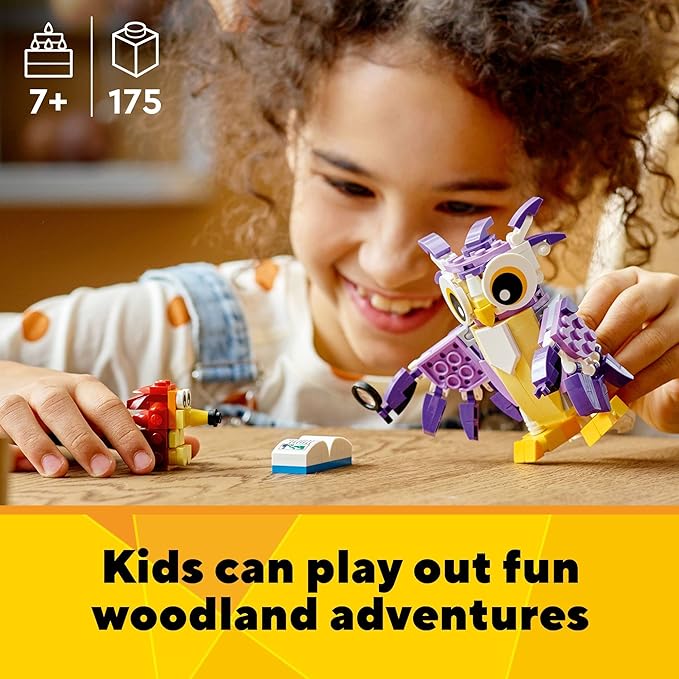 LEGO Creator 3 in 1 Fantasy Forest Creatures, Woodland Animal Toys Set Transforms from Rabbit to Owl to Squirrel Figures, Gift for 7 Plus Year Old Girls and Boys, 31125