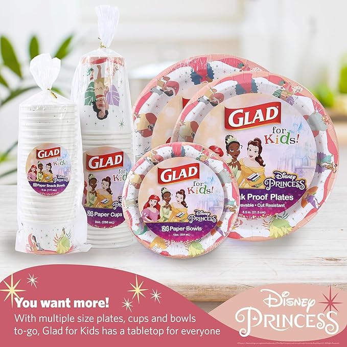 Glad for Kids Disney Princess “Magic is in All of US” 6 Oz Paper Snack Bowls | Disney Princess Paper Snack Bowls for Everyday Use, Kids Snack Bowls | Kid-Friendly, 32 Count - 10 Pack