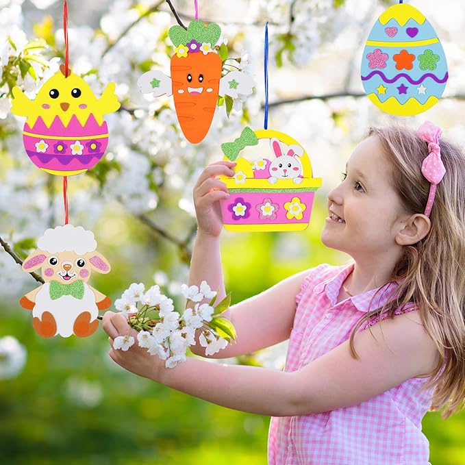 Fennoral 24 Pack Easter Craft Kit for Kids Make You Own Easter Foam Stickers Ornament DIY Easter Arts and Crafts for Easter Art Project Easter Party Decoration