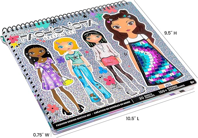 Fashion Angels Fashion Design Sketch Portfolio - Sketch Book for Beginners, Sketch Pad with Stencils and Stickers for Kids 6 and Up, Brown(Covers May Vary)