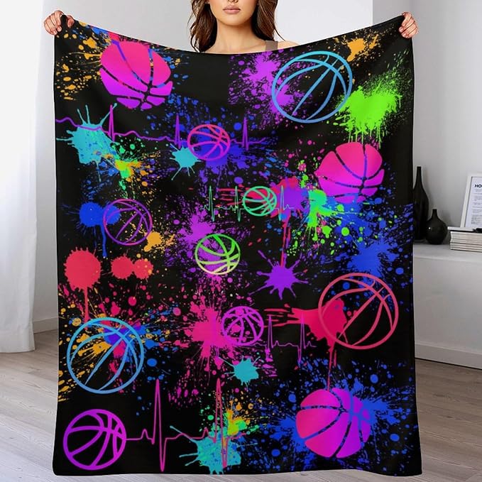 Basketball Throw Blanket - Soft Flannel Sports Basketball Blankets for Teens Adults Women Men Basketball Lovers - Warm Basketball Throw Blankets for All Season Lap, Chair, Sofa, Couch, Bed - 80"x60"