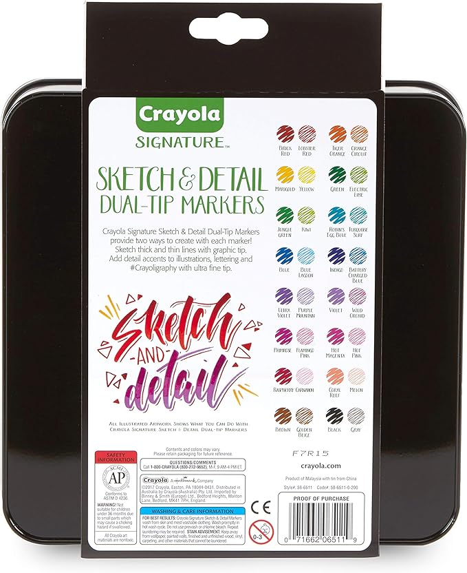 Crayola Sketch & Detail Dual-Tip Markers (16ct), Markers for Adult Coloring, Fine & Brush Tip Art Markers, For Calligraphy & Drawing