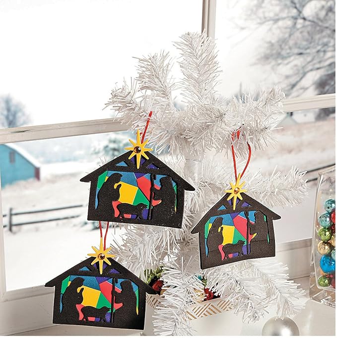 Nativity Silhouette Foam Ornament Craft Kit - Makes 12 - Sunday School Religious Crafts for Kids and Fun Home Activities