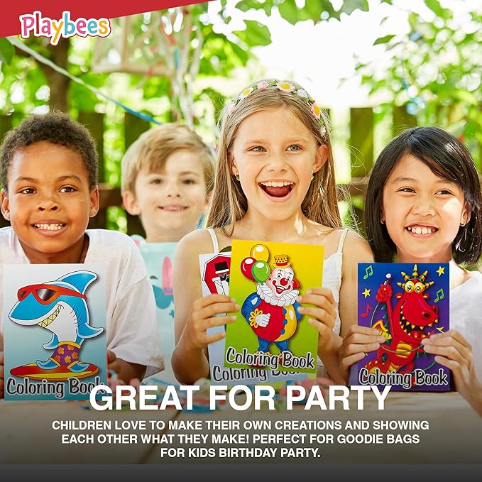 Playbees Mini Coloring Book - 12 Assorted Activity Sheets - 6 Pages Each - Educational Tool, School Supplies - Portable Party Favors, Sensory Tools, Enhance Focus, Creativity - Kids Ages 3+