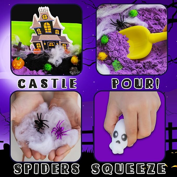 Halloween Sensory Bin,Halloween Sensory Toys with Play Sand for Toddlers Boys and Girls,Halloween Kids Toys Gift Sand Toys,Halloween Arts & Crafts Kit for Kids Age 3 4 5 6 7 8