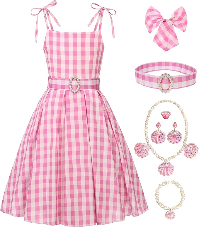 Oumbivil Girls Pink Costume Dress Movie Cosplay Dress Up Kids Outfits Birthday Party