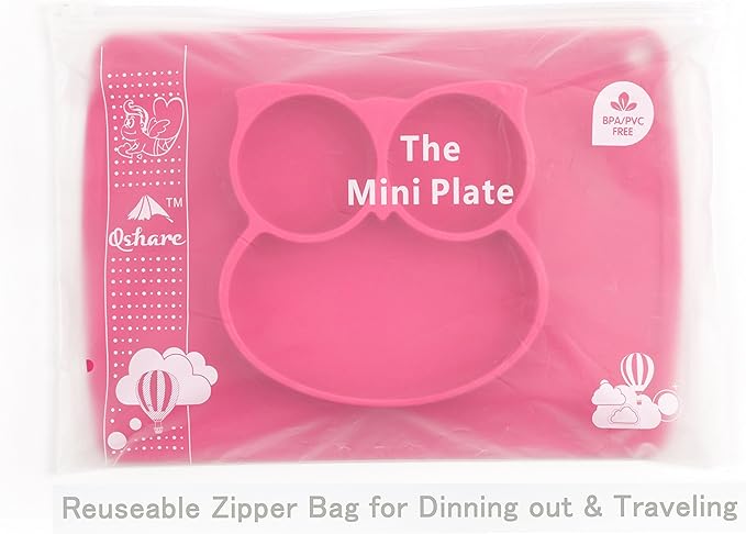 Qshare Toddler Plate, Portable Baby Plate for Toddlers and Kids, BPA-Free Strong Suction Plates for Toddlers, Dishwasher and Microwave Safe Silicone Placemat 11x8x1 inch