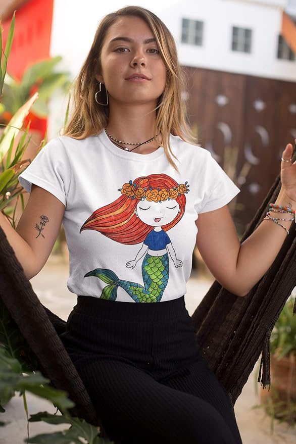 Coloring Shirt for Girls - Kit with 10 Fabric Markers and Alphabet Stencil (Mermaid, 8/9)