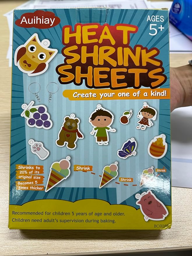 Auihiay 198 Pieces Shrink Plastic Kit Include 20 Sheets Shrinky Paper, Hole Punch, Keychains Accessories and Pencils for DIY Ornaments or Creative Craft