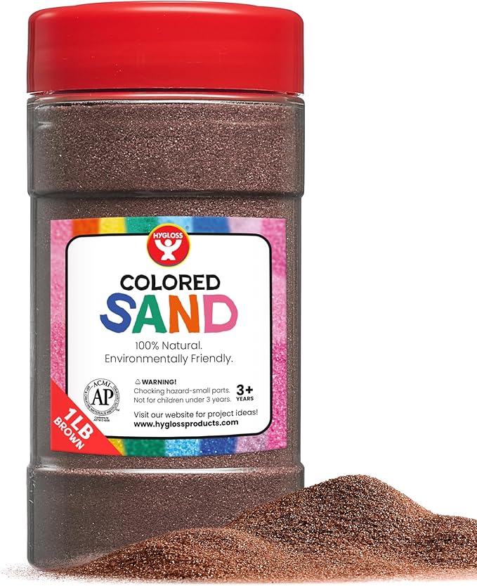 Hygloss Products Colored Play Sand - Assorted Colorful Craft Art Bucket O' Sand, Brown, 1 lb