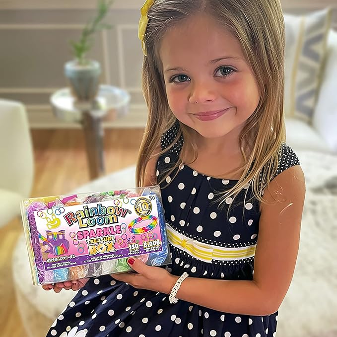 Rainbow Loom® Treasure Box Sparkle Edition, 8,000 Rubber Bands in 8 Different Sparkly Colors, and a Bonus of 2 Happy Looms, Great Activities for Boys and Girls 7+