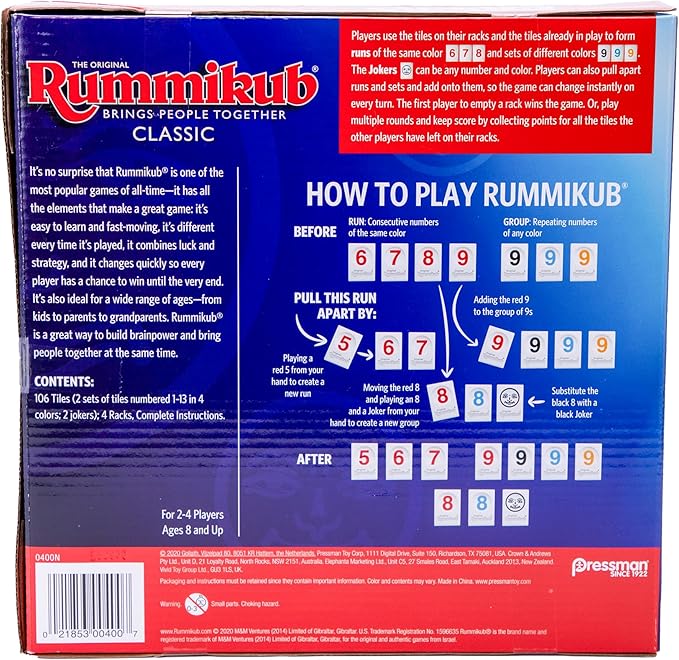Pressman Rummikub - The Original Rummy Tile Game | Exciting Family Game of Strategy and Luck | Promotes STEM Skills | For Kids, Teens, Adults | 2-4 Players, Ages 8+