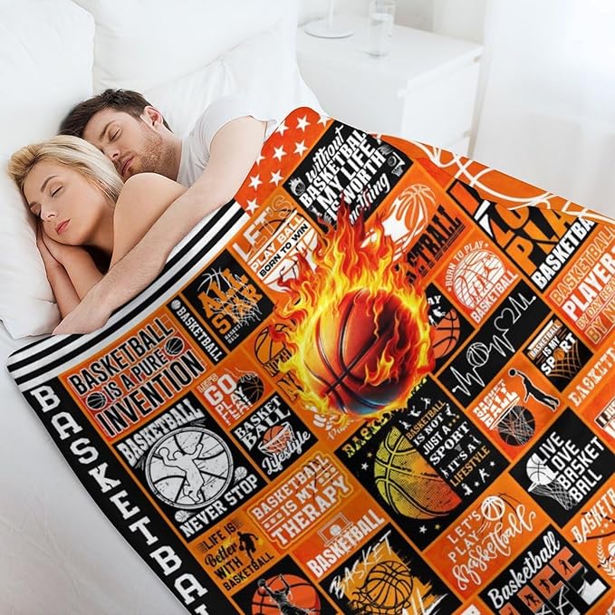 Basketball Throw Blanket - Soft Flannel Sports Basketball Blankets for Girls Boys Kids Basketball Lovers - Warm Basketball Throw Blankets for All Season Lap, Chair, Sofa - 50"x40"