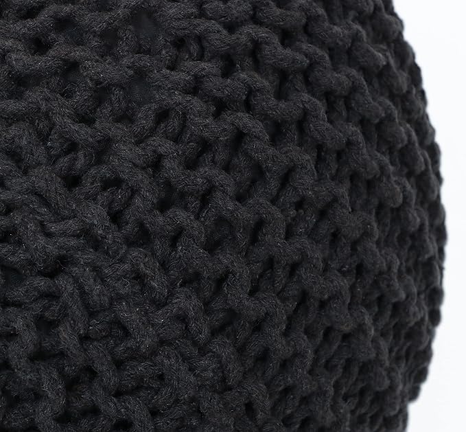 The Home Talk Poufs Ottoman - Home Décor Cord Pouffe for Couch 100% Cotton Hand Knitted Floor Chair - Small Foot Stool for Living Room, Nursery, Patio, Lounge, 18"x18"x14" - Dark Grey