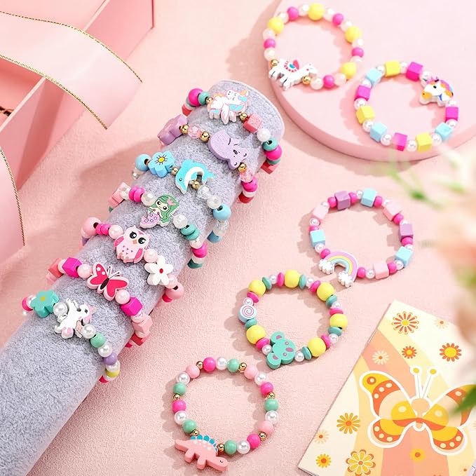Cunno 36 Pcs Kids Friendship Bracelets for Girls Letter Heart Beads Bracelets Stretchy Cute Bracelet Pretend Play Beaded Bracelets Inspirational Bracelets for Kids (Animal Style)