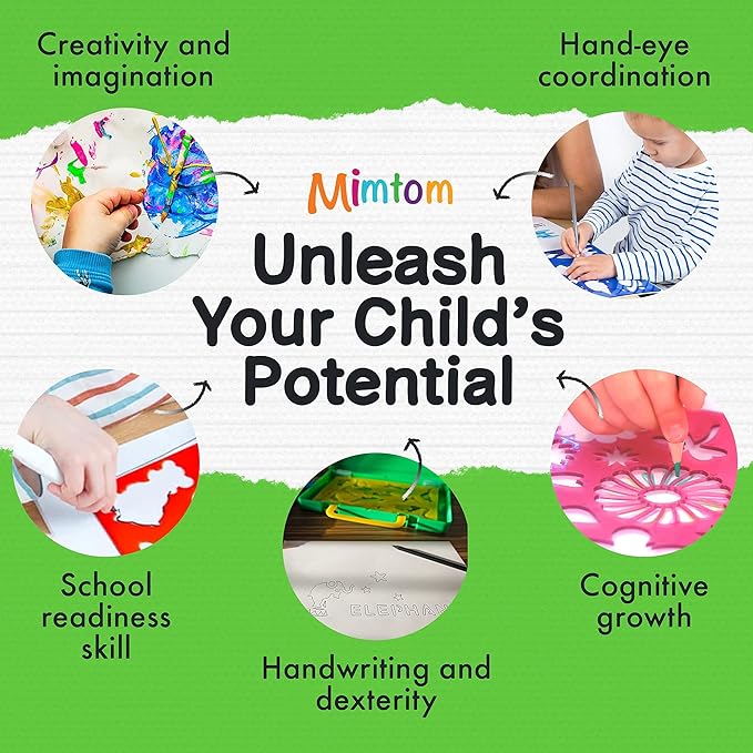 Drawing Stencil Kit for Kids, 60 PC Art Set with 370+ Shapes, Sketch Pad, and Colored Pencils for DIY Arts and Crafts for Boys and Girls, Draw with Letter, Animal and Car Stencils, Pink