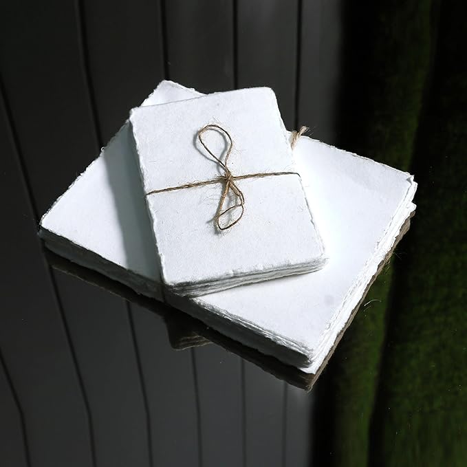 50 Pack Cotton Watercolor Paper with Deckle Edge 200 GSM Rough Textured Watercolor Paper for Writing