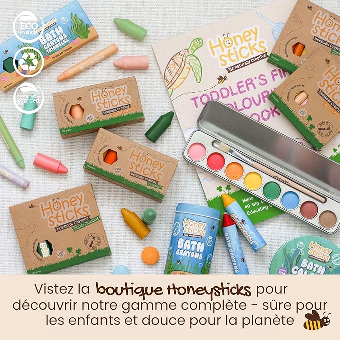 Honeysticks Jumbo Crayons (8 Pack) - Pastel Colors - Non Toxic Crayons for Kids - 100% Pure Beeswax, Food Grade Colors - Large Crayons, Easy to Hold and Use - Sustainably Made in New Zealand