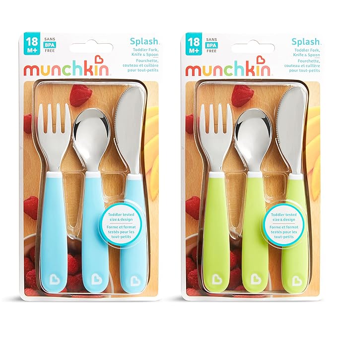 Munchkin® Splash™ Toddler Fork, Knife and Spoon Utensil Set, 6 Pack, Blue/Green