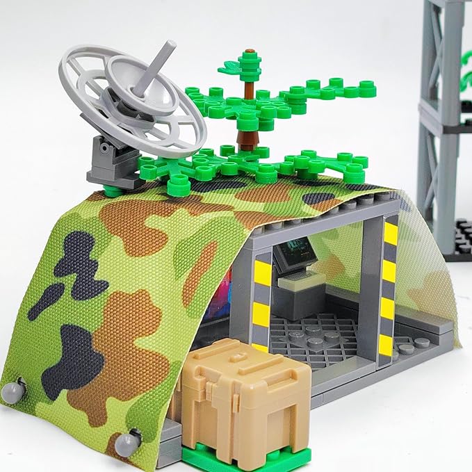 ZHX Modern Military Building Block Toys Camouflage Tent Command Center Army Weapon Shield Accessories with Sentry Guard Tower Set Compatible with Classic Bricks for Kids Age 8 10 12 14 Years