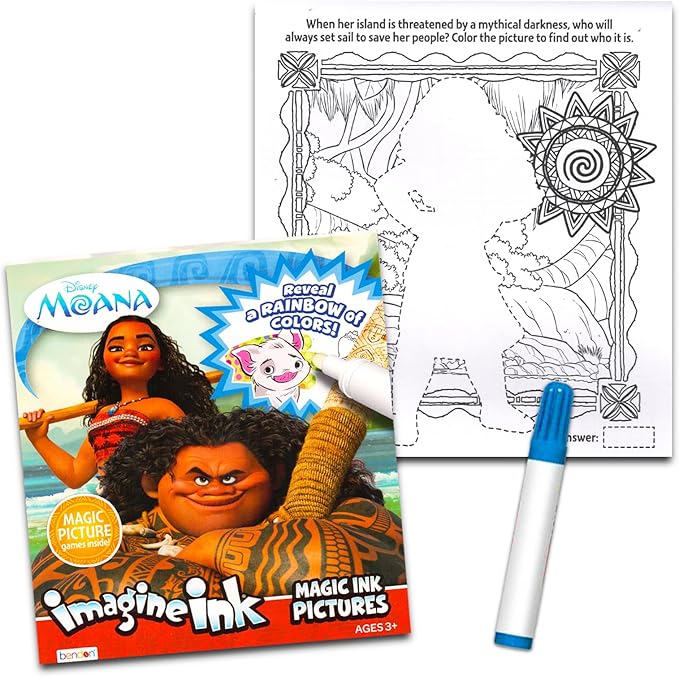 Disney Princess Magic Ink Coloring Book Set - Bundle of 3 Imagine Ink Books for Girls Kids Toddlers Featuring Disney Princess, Moana, and Minnie Mouse with Invisible Ink Pens and Stickers