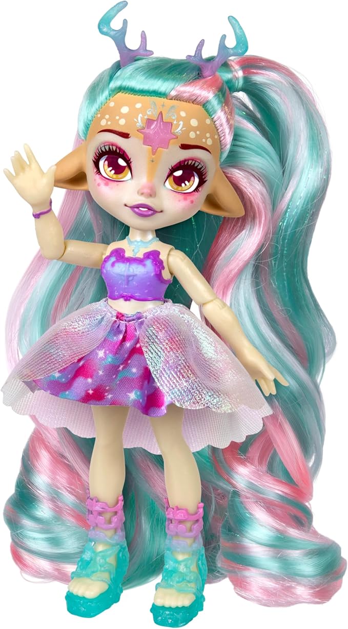 Magic Mixies Pixlings Deluxe Pack, Deerlee The Deer, Shimmer Reveal, Create & Mix Potion That Magically Reveals 6.5" Pixling Doll Inside Potion Bottle - Exclusive Mini Mixies & 6 Hair Accessories