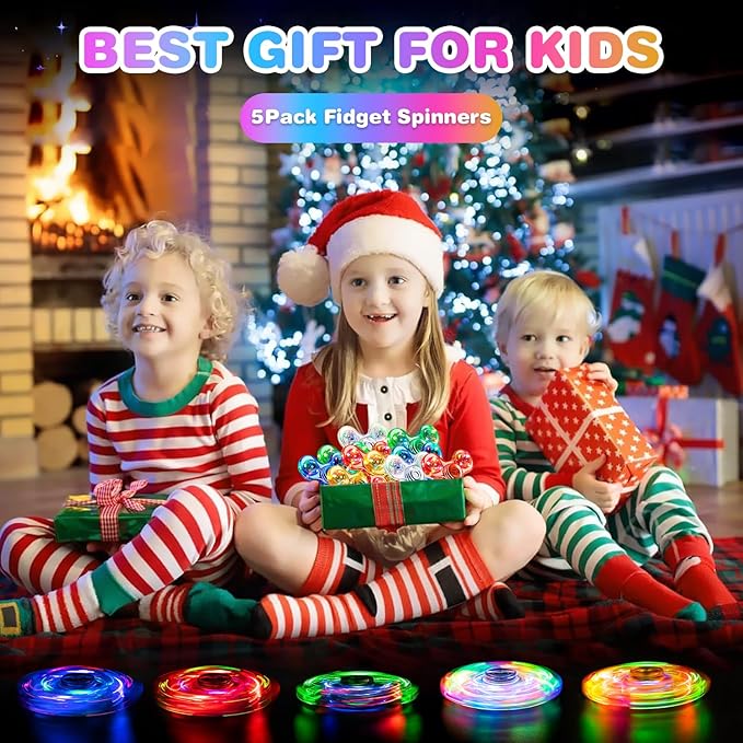 FIGROL 5 Pack Fidget Spinners｜LED Light Up Fidget Spinners for Children｜Party Favors｜Goodie Bag Stuffers Classroom Prizes