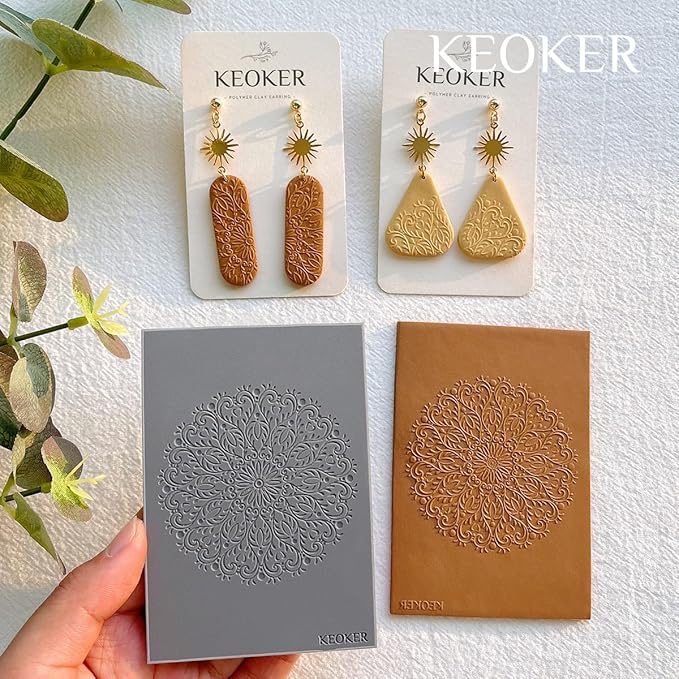 KEOKER Polymer Clay Texture Sheets Set, Clay Earring Molds for Earrings, Works with Boho Polymer Clay Cutter,The Same Effect as Polymer Clay Texture Roller, Boho Texture Sheets for Polymer Clay (1)