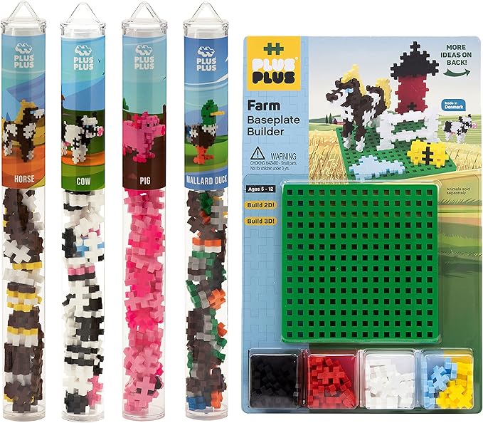 PLUS PLUS Building Block Playset Kit, Themed Figures 3D Puzzle, Fun Stem Toys for Kids, 350 Mini Interlocking Pieces - 5 Tube Bundle, Farm