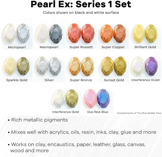 Jacquard Pearl Ex Pigment Powder Series 1 12 Color Set 3 Gram Jars - Loose Mica Powder for Epoxy Resin, Watercolors, Calligraphy Ink & Clay - Epoxy Pigment Powder - Epoxy Resin Color