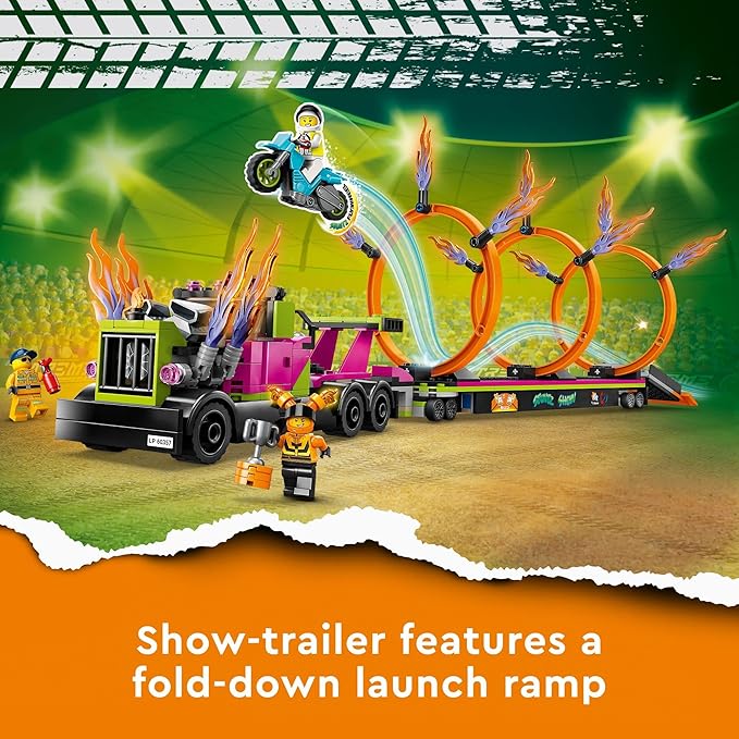 LEGO City Stuntz Stunt Truck & Ring of Fire Challenge 60357 with Flywheel-Powered Motorcycle Toy and Minifigures, Fun Gift for Kids Ages 6 Plus, 2023 Set