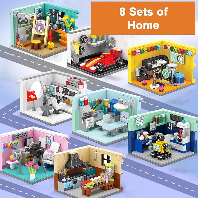 Toy Building Set, Friends House Collection 8 Packs Home Building Blocks Model Kit, Creative Construction Building Sets, Christmas Birthday Gift for Children Teens Kids Boys Girls 8+