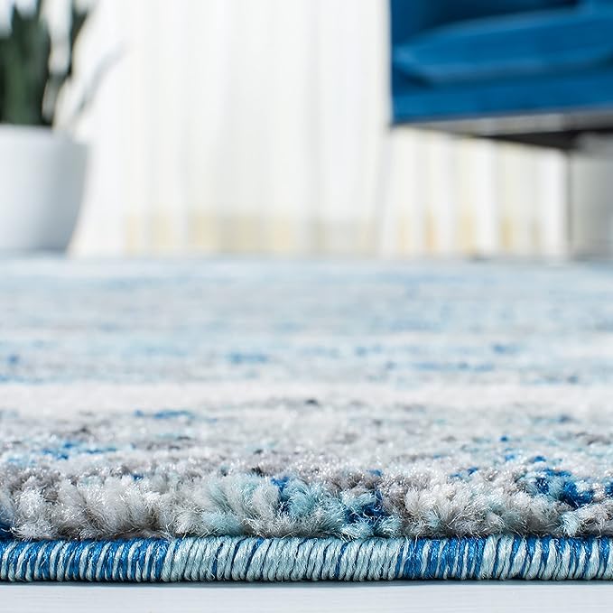 SAFAVIEH Evoke Collection 6'7" Square Light Blue/Grey EVK272M Modern Abstract Non-Shedding Living Room Bedroom Area Rug