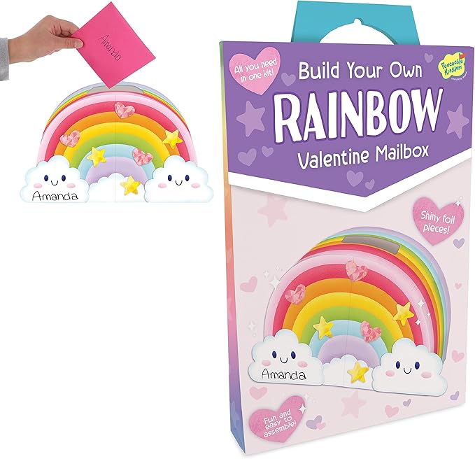 Peaceable Kingdom Valentines Box for Kids, Valentines Day Box Kit for Valentines Cards for Kids Classroom - Rainbow Mailbox Kit