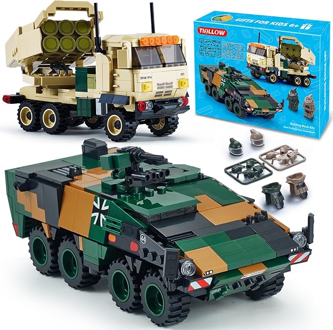 WW2 Military Vehicles Building Sets Compatible with Lego，Armored Vehicles Building Kit，Featuring 2 Military Construction Models Building Block，Army Base Toys for Boys, and Teens Age 8-14