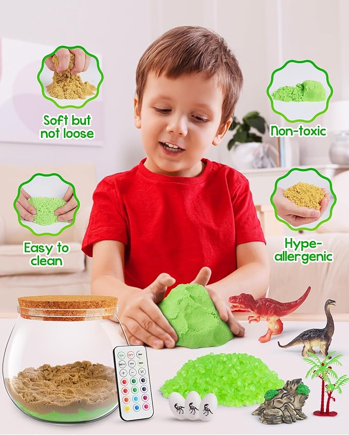 D-FantiX Dinosaur Toys Terrarium Kit for Kids, LED Dino Night Light, DIY Arts and Crafts Science Projects Kit, Birthday for Boys Age 3 4 5 6 7 8-12 Year Old