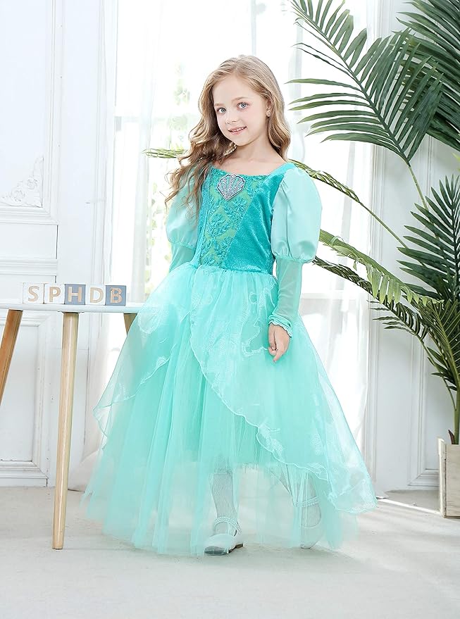 Dressy Daisy Girls Princess Dress Up Costume Mermaid Halloween Xmas Birthday Parties Long Sleeve Size 5-6 Green