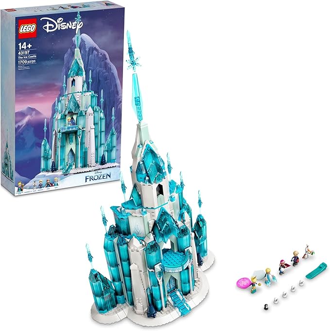 LEGO Disney Princess The Ice Castle Building Toy 43197, with Frozen Anna and Elsa Mini Doll Figures and Olaf Figure, Disney Castle Kit to Build, Disney Gift Idea, Castle Toy for Kids Age 6+ Years Old